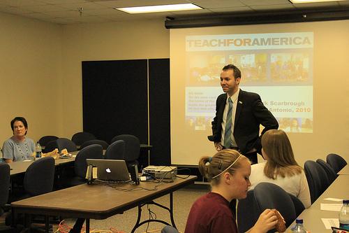 5073640873_cf9e06a01d Kirk Scarbrough informs students about the Teach for America Program. Photo by Sara Smith.