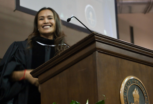 Somaly Mam speaks at Convocation. Photo by Stephen Ingle.
