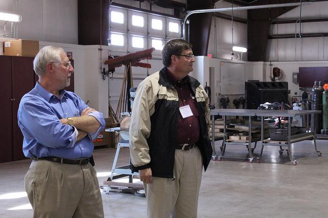 Dr. Mark Hussey and Dr. David Reed listen in as Dr. Kieth explains the Ag Ed program at the Stanley Schaeffer Ag Ed. Lab
