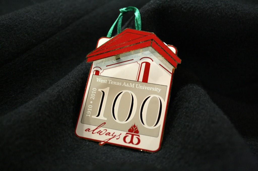WTAMU Centennial ornaments are on sale in the Book Store.  Photo by Frankie Sanchez.