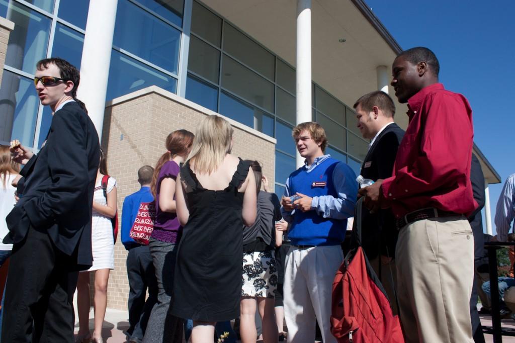 Students gather outside of the Fine Arts Complex following the H.D. Studio dedication. Photo by Danny Gross.