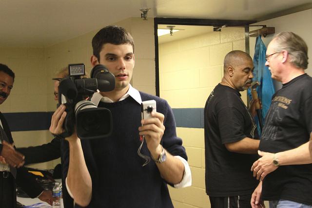 Student John Galloway filming all the aspects of the backstage experience. Photo by Frankie Sanchez.