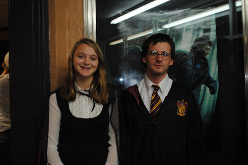 WT Students dress up as Harry Potter and Luna Lovegood outside Canyon's Varsity Theater for the Harry Potter and the Deathly Hallows Premiere.