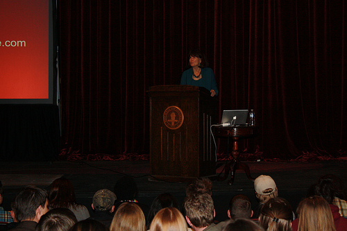 Jean Kilbourne gives her presentation "Killing Us Softly" for WTAMU's Communication Week. Photo by Maria Molina.