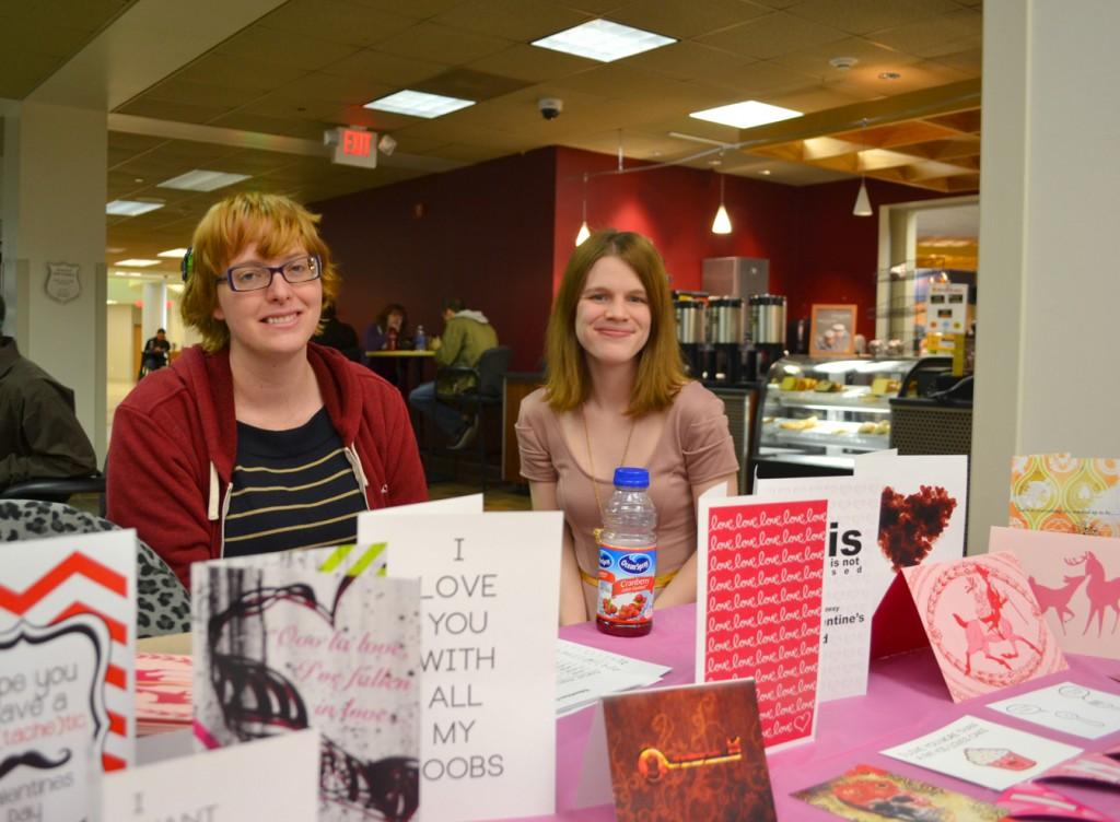 Co-Presidents Senior Kendra Barth and Junior Simone Pike sell custom made Valentine cards. Photo by Alex Montoya.