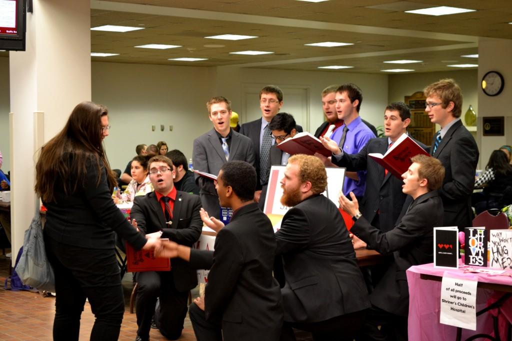 Phi Mu Aplha sang to sophomore Laurel Bowesox on Feb. 14 .