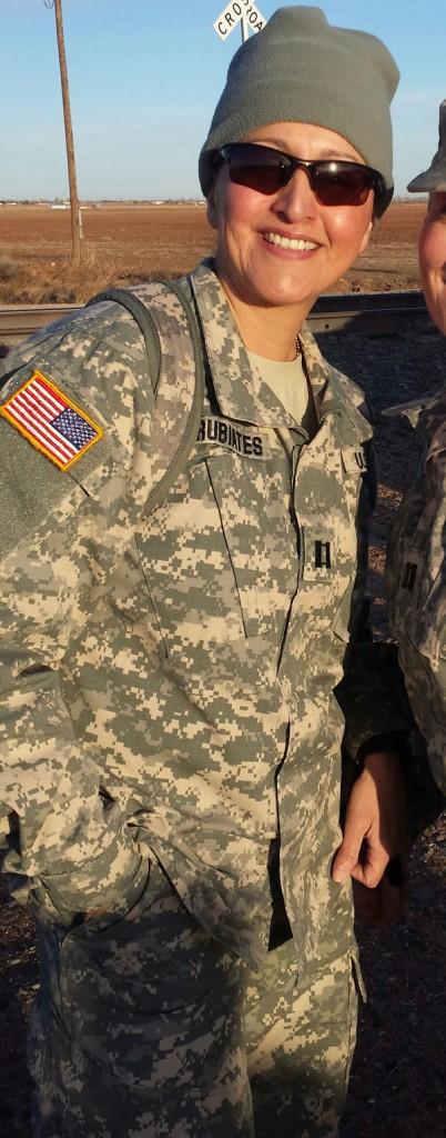 Nancy Turrubiates participates in a 6-mile ruck march with the Army.